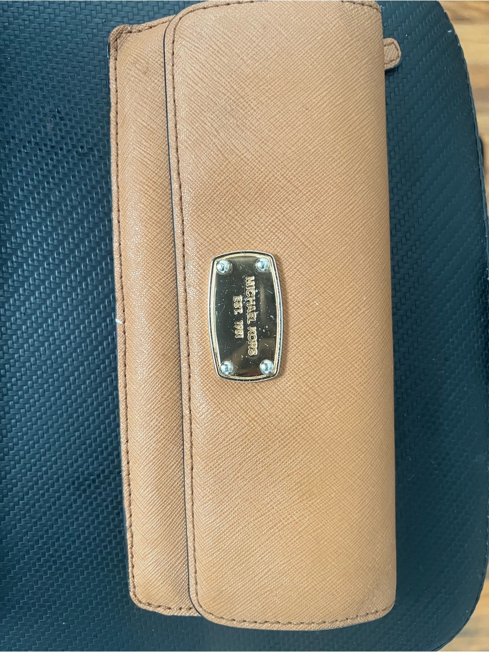 Michael Kors Camel/Tan Leather Wallet with Gold Plaque